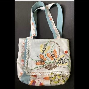 Vintage Quilted Bag Tote Floral Butterfly
